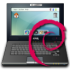 Debian swirl on a laptop